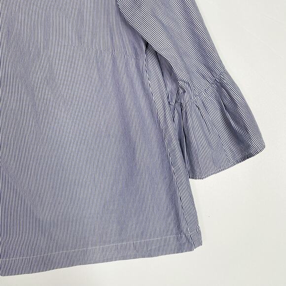 Madewell XSmall XS Blue White Striped Bell Sleeve Blouse Top 3/4 Sleeve Cotton - Picture 4 of 11